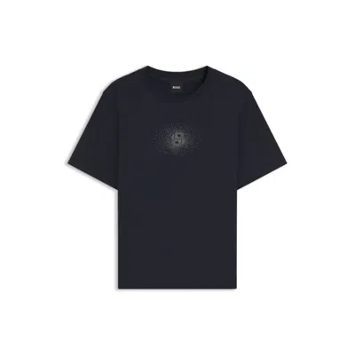 Hugo Boss Regular-fit Cotton T-shirt With Double-b Monogram Embroidery In Blue