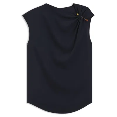 Hugo Boss Regular-fit Crepe Blouse With A Metal Pin In Blue