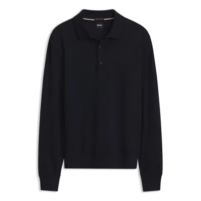 Hugo Boss Regular-fit Knit Polo In Merino Wool In Black
