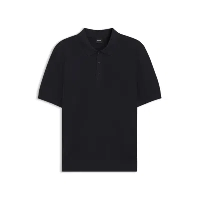 Hugo Boss Regular-fit Knit Polo In Structured Fabric In Blue