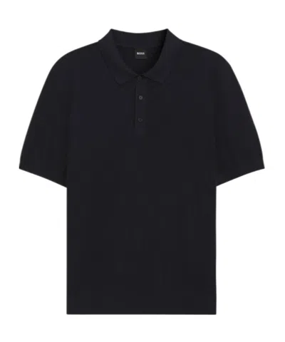 Hugo Boss Regular-fit Knit Polo In Structured Fabric In Black
