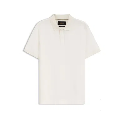 Hugo Boss Regular-fit Polo Shirt In Cotton-silk Jacquard In White