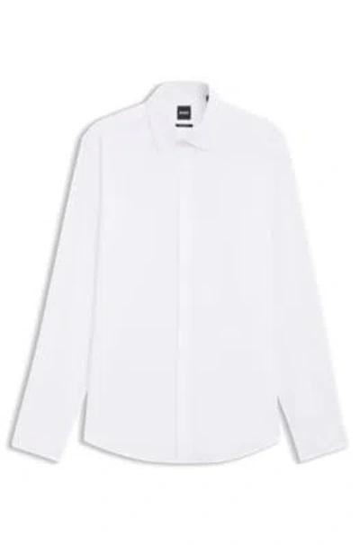 Hugo Boss Slim-fit Shirt In Italian-made Performance-stretch Jersey In White