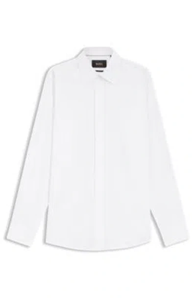 Hugo Boss Slim-fit Shirt In Italian-made Performance-stretch Jersey In White
