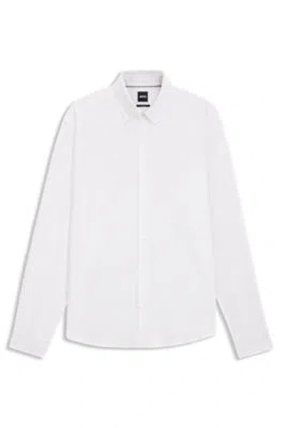 Hugo Boss Slim-fit Shirt In Italian-made Performance-stretch Jersey In White