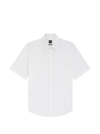 Hugo Boss Regular-fit Shirt In Printed Cotton Poplin In White