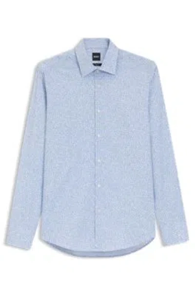 Hugo Boss Regular-fit Shirt In Printed Stretch Cotton In Blue