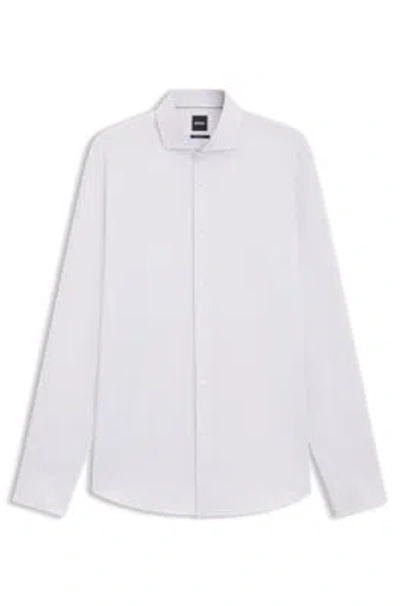 Hugo Boss Slim-fit Shirt In Italian-made Performance-stretch Jersey In White