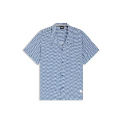 Hugo Boss Regular-fit Shirt With All-over Print In Blue
