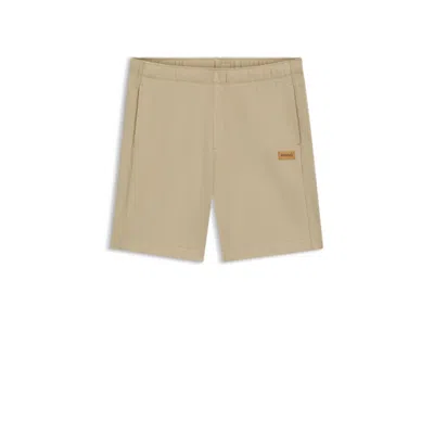 Hugo Boss Regular-fit Shorts In Cotton With Suede Logo Badge In Neutral