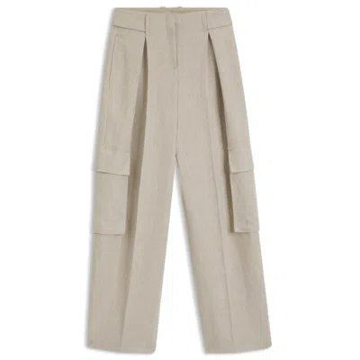 Hugo Boss Regular-fit Trousers In A Herringbone Linen Blend In Neutral