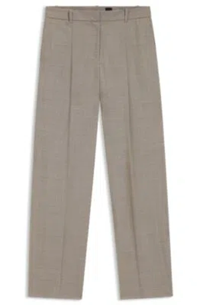 Hugo Boss Regular-fit Trousers In Stretch-wool Sharkskin In Brown
