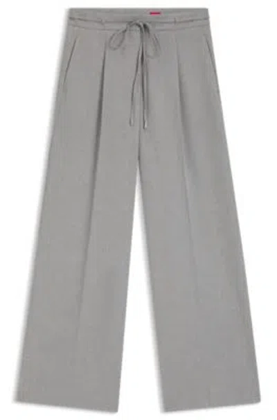Hugo Boss Regular-fit Trousers With Wide Leg In Gray