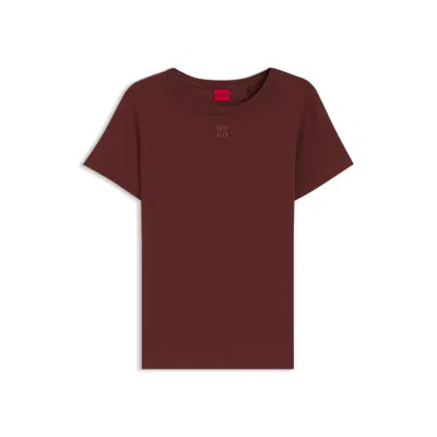 Hugo Boss Regular-fit T-shirt With Stacked-logo Embroidery In Brown