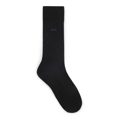 Hugo Boss Regular-length Socks In A Mercerized Cotton Blend In Black