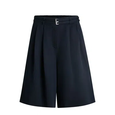 Hugo Boss Relaxed-fit Belted Culottes With Wide Leg In Blue