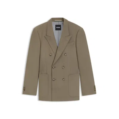Hugo Boss Relaxed-fit Blazer In Stretch Fabric In Brown