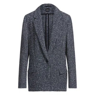 Hugo Boss Relaxed-fit Blazer In Two-tone Crochet Tweed In Blue