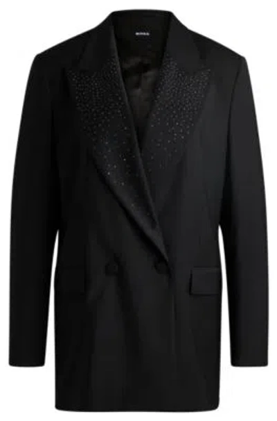 Hugo Boss Relaxed-fit Blazer With Crystal-studded Lapels In Black