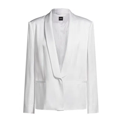 Hugo Boss Relaxed-fit Blazer With Shawl Lapels In White