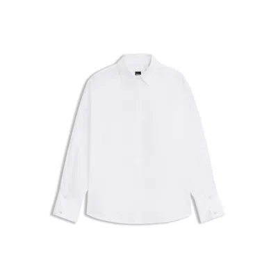 Hugo Boss Relaxed-fit Blouse In Cotton Poplin In White