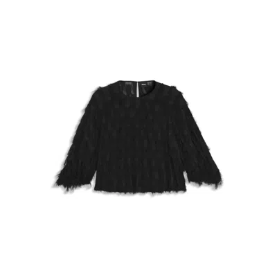 Hugo Boss Relaxed-fit Blouse In Feather Jacquard In Black