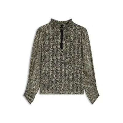 Hugo Boss Relaxed-fit Blouse In Printed Seersucker In Green