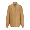 Hugo Boss Relaxed-fit Blouse In Ramie Canvas With Point Collar In Brown
