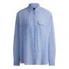 Hugo Boss Relaxed-fit Blouse In Sandwashed Canvas With Point Collar In Blue
