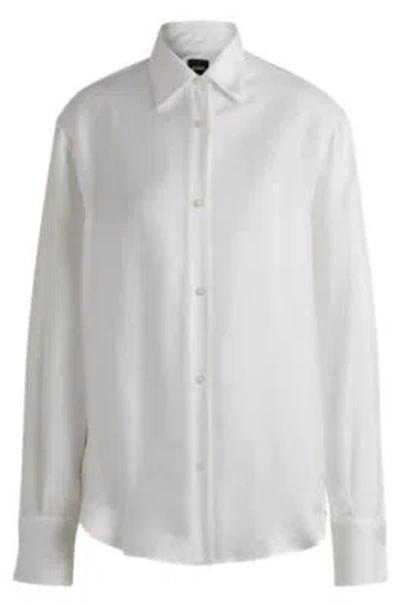 Hugo Boss Relaxed-fit Blouse In Silk Twill In White
