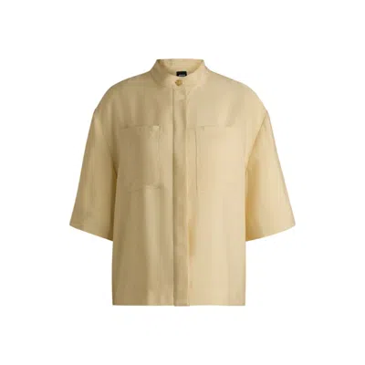 Hugo Boss Relaxed-fit Blouse In Soft Twill With Stand Collar In Beige
