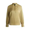 Hugo Boss Relaxed-fit Blouse In Stretch Silk With Keyhole Neckline In Multi