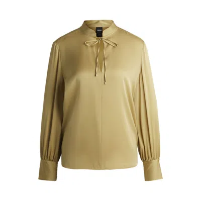 Hugo Boss Relaxed-fit Blouse In Stretch Silk With Keyhole Neckline In Multi