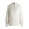 Hugo Boss Relaxed-fit Blouse In Stretch Silk With Keyhole Neckline In White
