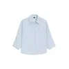 Hugo Boss Relaxed-fit Blouse In Striped Cotton Poplin In Blue