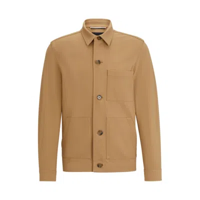 Hugo Boss Relaxed-fit Button-up Jacket With Patch Pockets In Brown