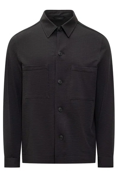 Hugo Boss Relaxed-fit Button-up Overshirt In Black