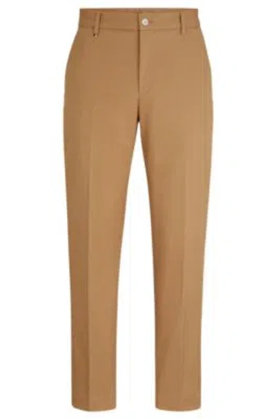 Hugo Boss Relaxed-fit Button-up Trousers In Stretch Cotton In Beige