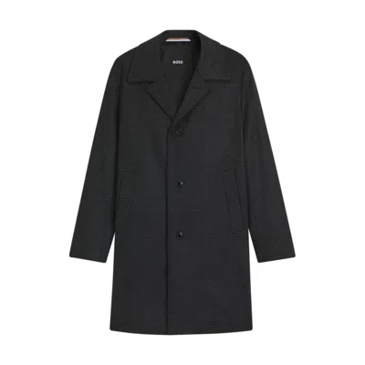 Hugo Boss Relaxed-fit Coat In Checked Wool And Cashmere In Black
