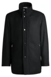 Hugo Boss Relaxed-fit Coat In Micro-patterned Wool In Black