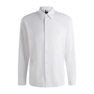 Hugo Boss Relaxed-fit Cotton Shirt With Embroidered Double B Monograms In White