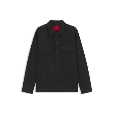 Hugo Boss Relaxed-fit Cotton Shirt With Oversized Chest Pocket In Black