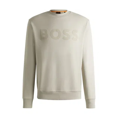Hugo Boss Relaxed-fit Cotton-terry Sweatshirt With Rubber-print Logo In Beige