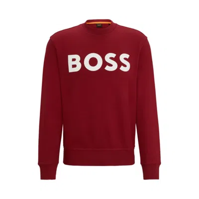 Hugo Boss Relaxed-fit Cotton-terry Sweatshirt With Rubber-print Logo In Light Red