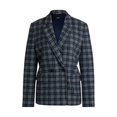 HUGO BOSS RELAXED-FIT DOUBLE-BREASTED JACKET IN CHECKED TWEED