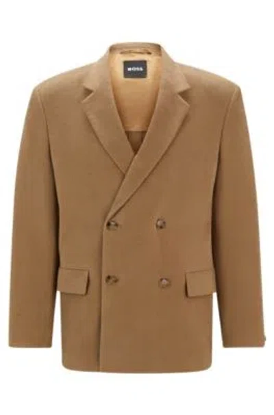 Hugo Boss Relaxed-fit Double-breasted Jacket In Cotton Twill In Light Beige