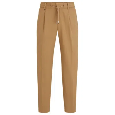 Hugo Boss Relaxed-fit Drawstring Trousers In Bi-stretch Fabric In Beige
