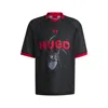 Hugo Boss Relaxed-fit Football-style Mesh T-shirt With Seasonal Print In Black