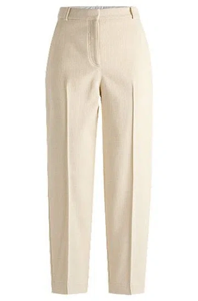 Hugo Boss Relaxed-fit High-waisted Trousers In Velvet Corduroy In White