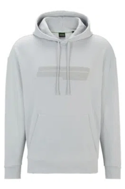 Hugo Boss Relaxed-fit Hoodie With Logo Artwork In Light Grey